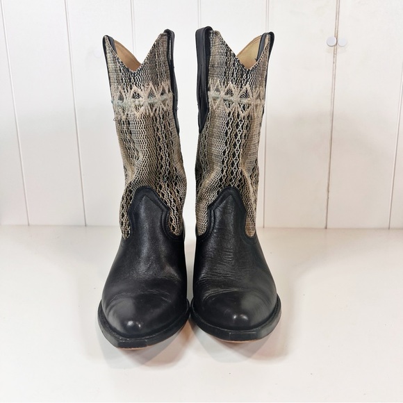 Western Cowboy Boots Kilim and Black Leather Size 38 Festival Cowgirl - Picture 2 of 7